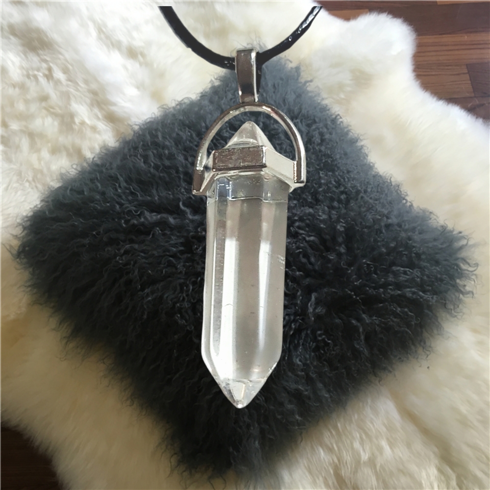 Clear Crystal Pendant with Black Cord Necklace